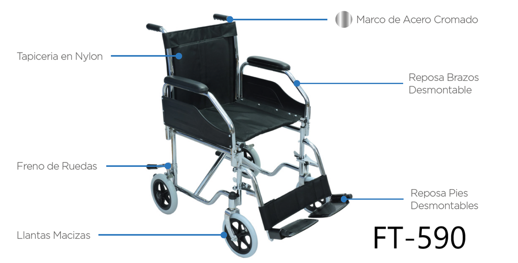 SILLA DE RUEDAS DE TRANSPORTE EN ACERO CROMADO PHYSIOTRAUMA REF PH6004