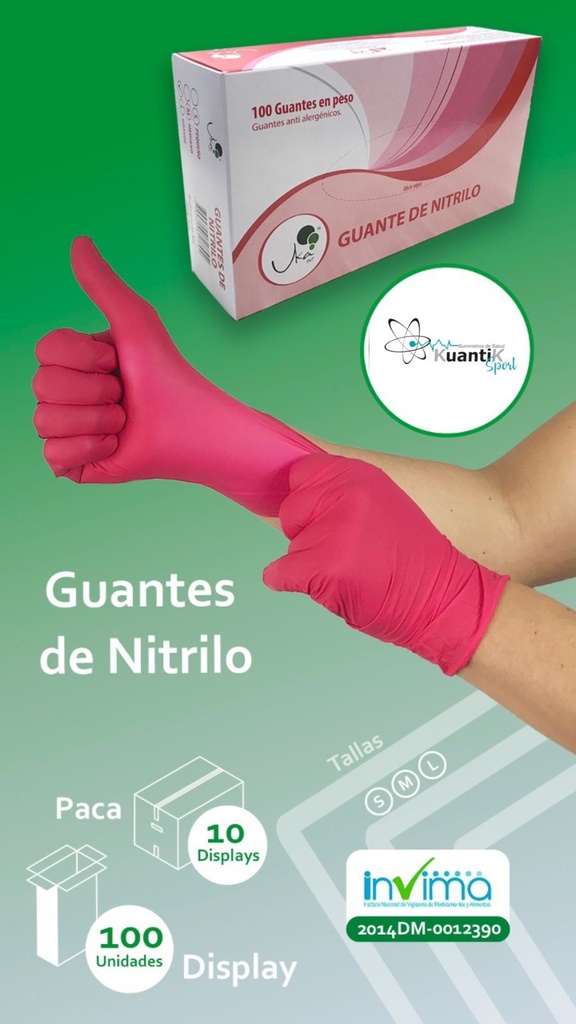 GUANTE NITRILO FUCSIA UKAINT T:M CAJA X 100 UNIDADES