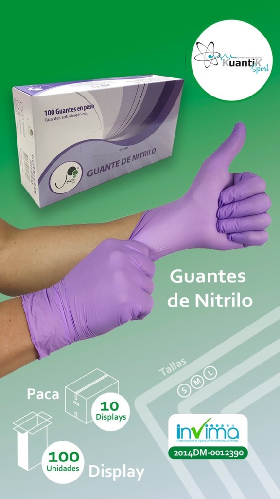 GUANTE NITRILO MORADO UKAINT T:S CAJA X 100 UNIDADES