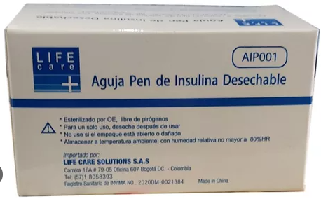 AGUJA PEN DE INSULINA DESECHABLE 31GX5MM CAJA X100 LIFE CARE