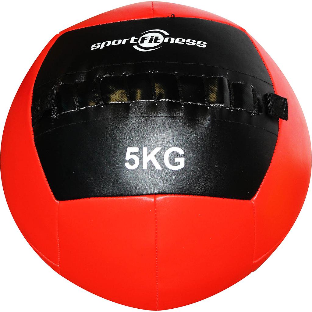 BALON DE PESO 5KG CUERO SINTETICO ROJO/NEGRO SPORT FITNESS 