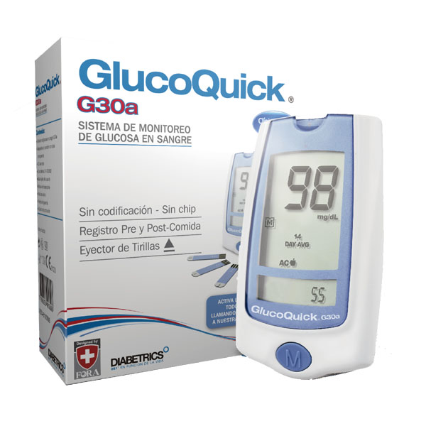 KIT GLUCOMETRO GLUCOQUICK CON 50 LANCETAS + 50 TIRILLAS