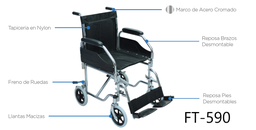 [FT-590] SILLA DE RUEDAS DE TRANSPORTE EN ACERO CROMADO PHYSIOTRAUMA REF PH6004