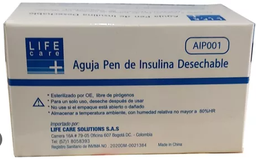 [17709512212528] AGUJA PEN DE INSULINA DESECHABLE 31GX5MM CAJA X100 LIFE CARE